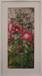 mixed media Hollyhocks